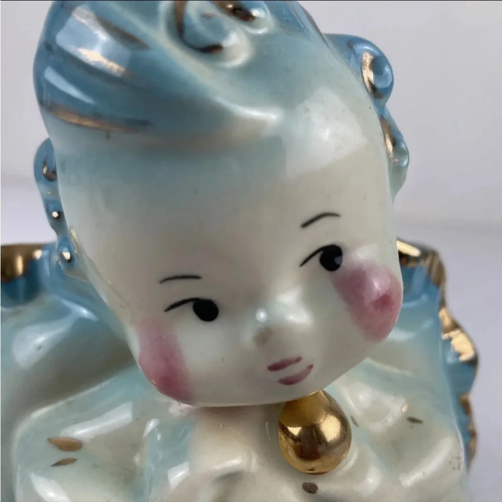 Vintage Hull Pottery Blue Baby Boy Planter #92 USA Gold tri